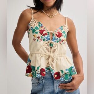 Sea New York Katharine Embroidered slip top Floral Embroidered Cream Top XL